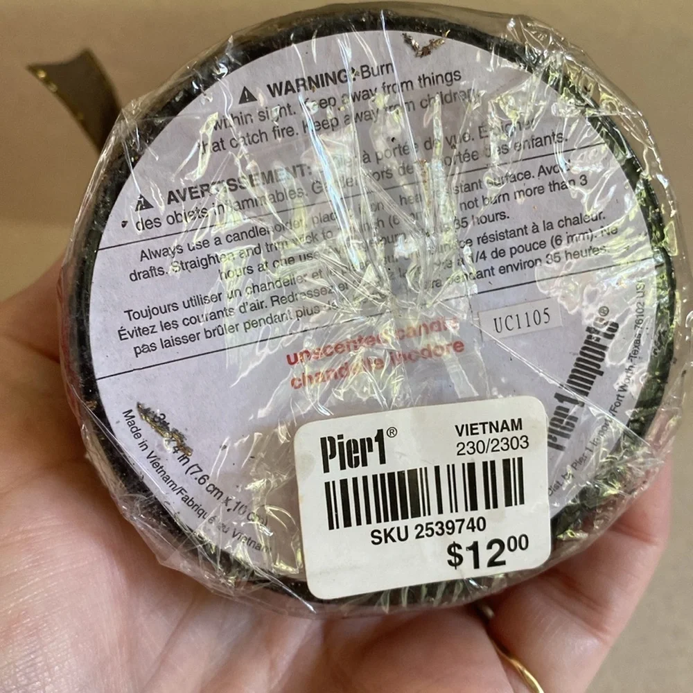 Pier 1 Unscented Candle with gold tone Base